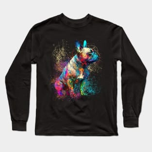 Colorful cute French Bulldog, tattoo, raimbow color, colored, psychedelic Long Sleeve T-Shirt